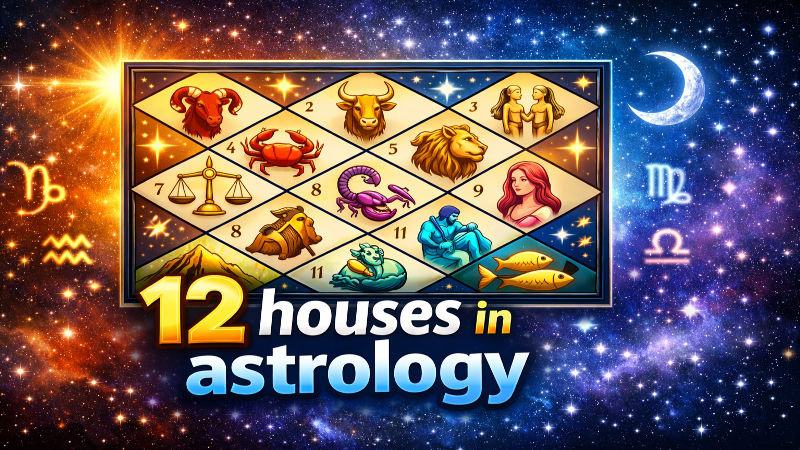Illustration explaining the 12 houses in astrology