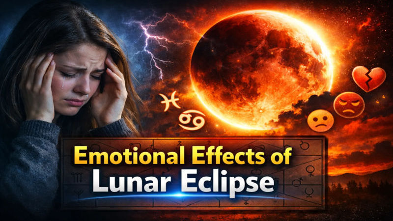 Illustration showing emotional turbulence and mystical symbols during a lunar eclipse