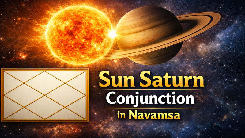 Mystical depiction of the Sun and Saturn conjunction in Navamsa (deeper emotional connections)